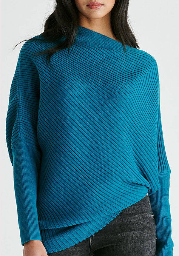 Draped Knitted Jumper in Ocean Blue Closeup